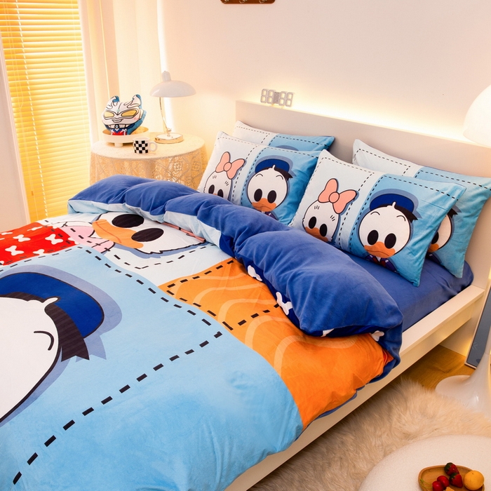 91家纺网 家纺一手货源 找家纺 一电 2025外贸跨境电商儿童卡通床上四件套亲肤牛奶绒学生三件床单被套加大珊瑚宝宝卡通单被套 上课