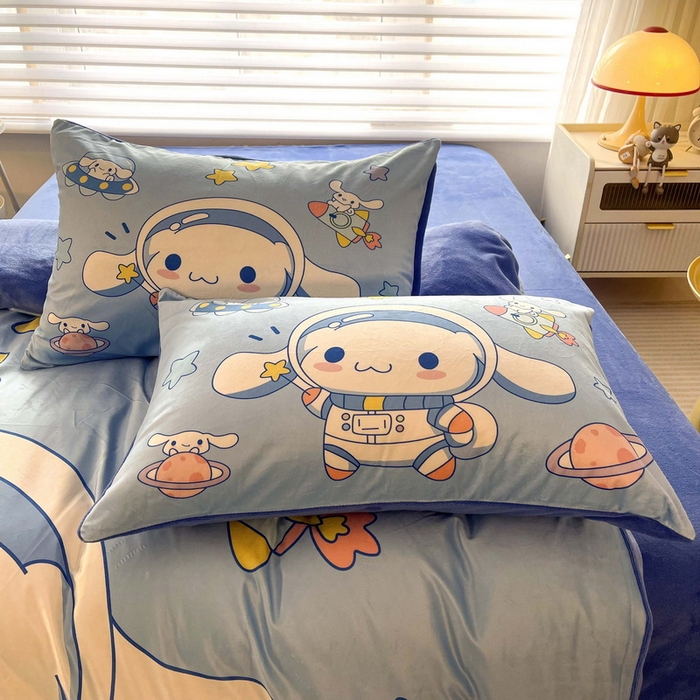 91家纺网 家纺一手货源 找家纺 一电 2025外贸跨境电商儿童卡通床上四件套亲肤牛奶绒学生三件床单被套加大珊瑚宝宝卡通单被套 太空玉桂狗