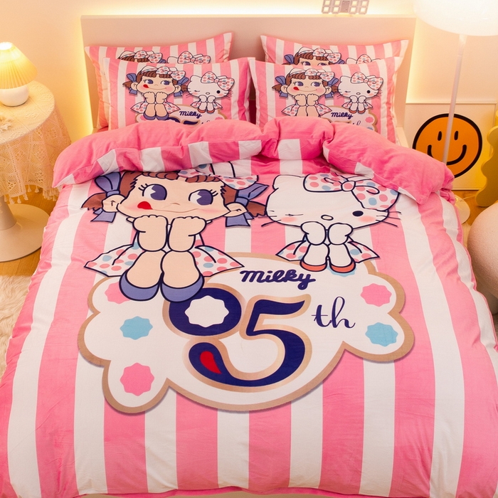 91家纺网 家纺一手货源 找家纺 一电 2025外贸跨境电商儿童卡通床上四件套亲肤牛奶绒学生三件床单被套加大珊瑚宝宝卡通单被套3 公主伙伴