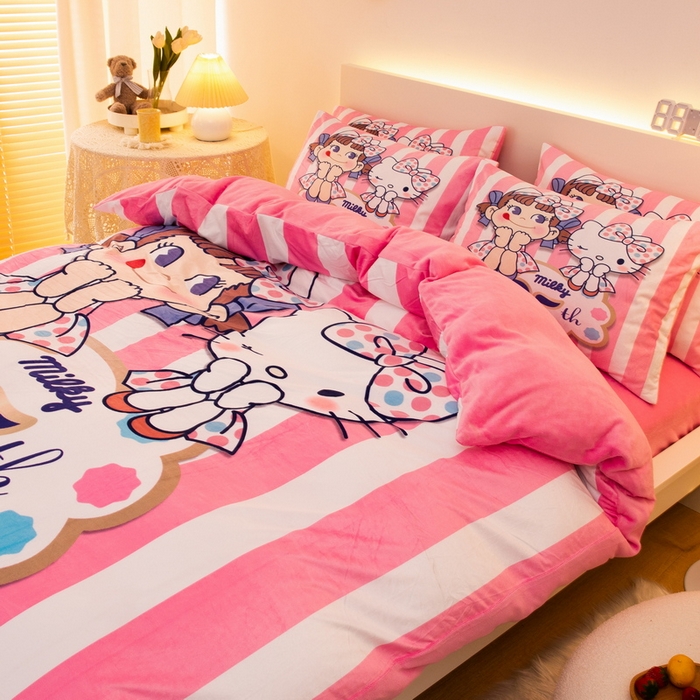 91家纺网 家纺一手货源 找家纺 一电 2025外贸跨境电商儿童卡通床上四件套亲肤牛奶绒学生三件床单被套加大珊瑚宝宝卡通单被套3 公主伙伴