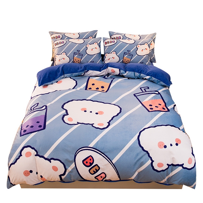 91家纺网 家纺一手货源 找家纺 一电 2025外贸跨境电商儿童卡通床上四件套亲肤牛奶绒学生三件床单被套加大珊瑚宝宝卡通单被套3 奶茶小熊