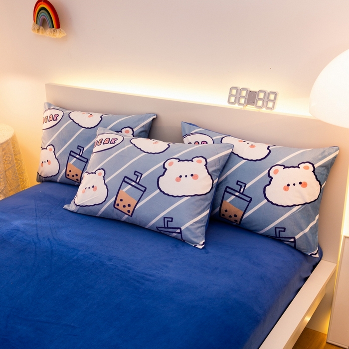 91家纺网 家纺一手货源 找家纺 一电 2025外贸跨境电商儿童卡通床上四件套亲肤牛奶绒学生三件床单被套加大珊瑚宝宝卡通3 奶茶小熊