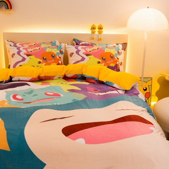 91家纺网 家纺一手货源 找家纺 一电 2025外贸跨境电商儿童卡通床上四件套亲肤牛奶绒学生三件床单被套加大珊瑚宝宝卡通单被套 嘻嘻皮卡丘