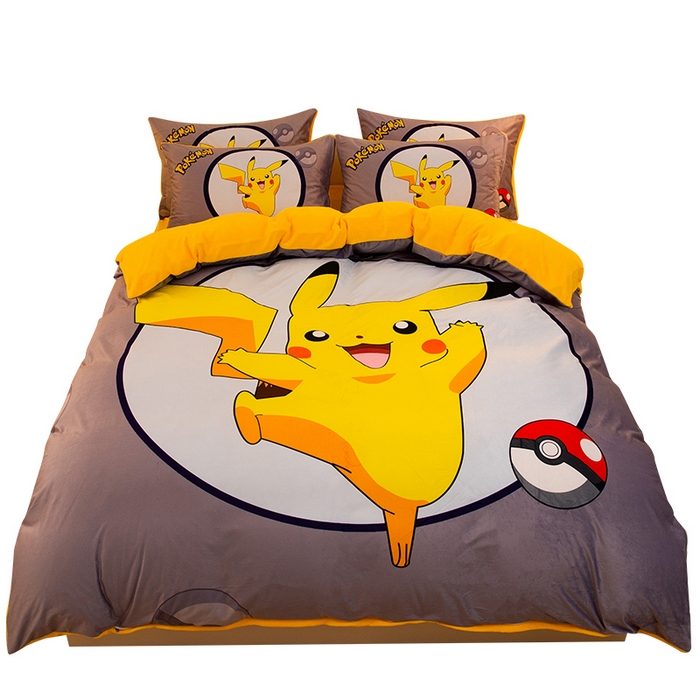 91家纺网 家纺一手货源 找家纺 一电 2025外贸跨境电商儿童卡通床上四件套亲肤牛奶绒学生三件床单被套加大珊瑚宝宝卡通单被套3 圈圈皮卡丘