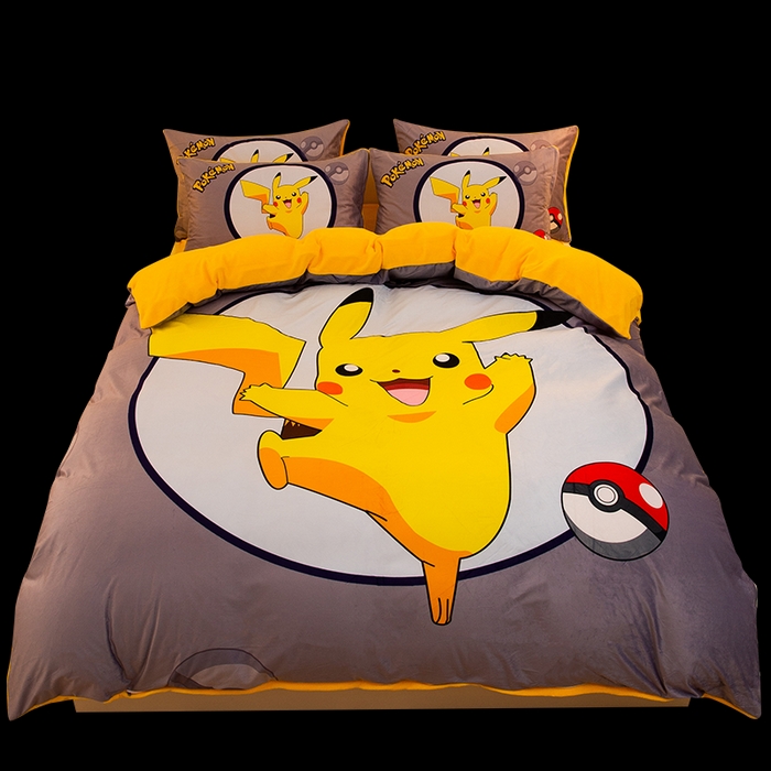 91家纺网 家纺一手货源 找家纺 一电 2025外贸跨境电商儿童卡通床上四件套亲肤牛奶绒学生三件床单被套加大珊瑚宝宝卡通单被套3 圈圈皮卡丘