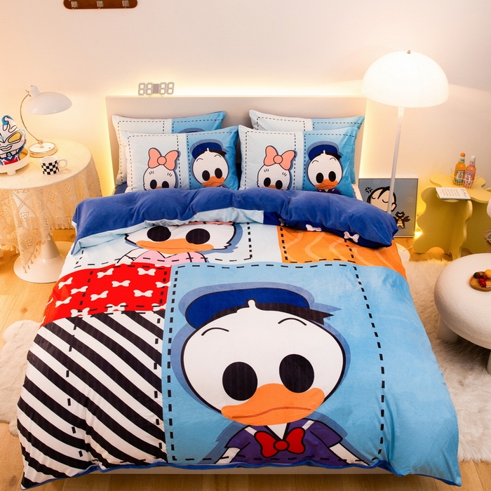 91家纺网 家纺一手货源 找家纺 一电 2025外贸跨境电商儿童卡通床上四件套亲肤牛奶绒学生三件床单被套加大珊瑚宝宝卡通3 上课