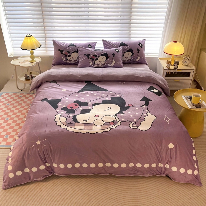 91家纺网 家纺一手货源 找家纺 一电 2025外贸跨境电商儿童卡通床上四件套亲肤牛奶绒学生三件床单被套加大珊瑚宝宝卡通3 睡觉公主