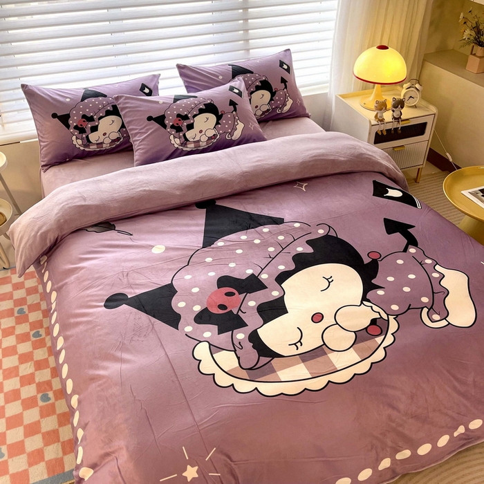 91家纺网 家纺一手货源 找家纺 一电 2025外贸跨境电商儿童卡通床上四件套亲肤牛奶绒学生三件床单被套加大珊瑚宝宝卡通3 睡觉公主