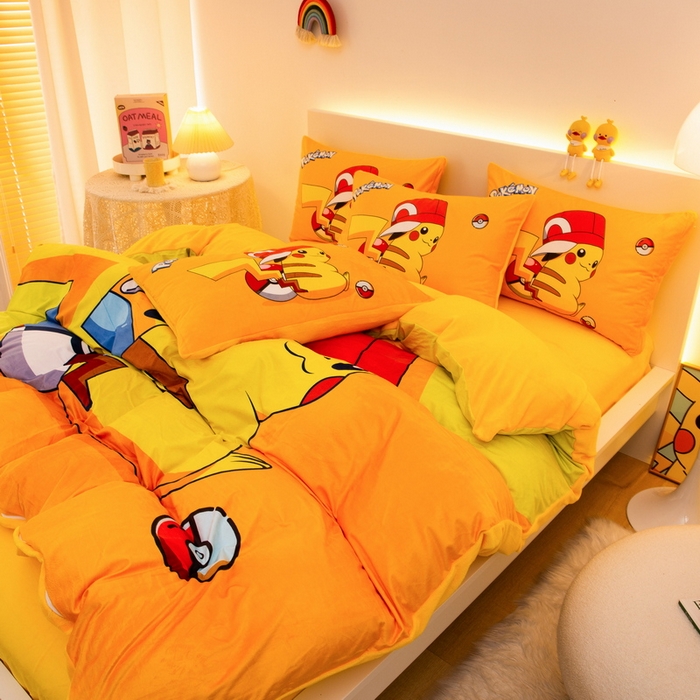 91家纺网 家纺一手货源 找家纺 一电 2025外贸跨境电商儿童卡通床上四件套亲肤牛奶绒学生三件床单被套加大珊瑚宝宝卡通单被套 小红帽皮卡丘