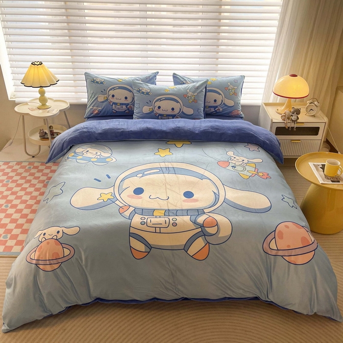 91家纺网 家纺一手货源 找家纺 一电 2025外贸跨境电商儿童卡通床上四件套亲肤牛奶绒学生三件床单被套加大珊瑚宝宝卡通3 太空玉桂狗