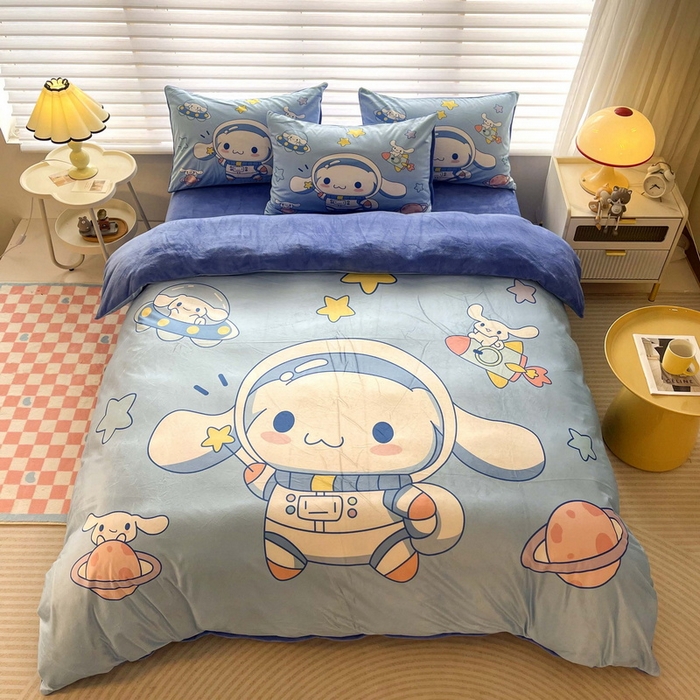 91家纺网 家纺一手货源 找家纺 一电 2025外贸跨境电商儿童卡通床上四件套亲肤牛奶绒学生三件床单被套加大珊瑚宝宝卡通3 太空玉桂狗