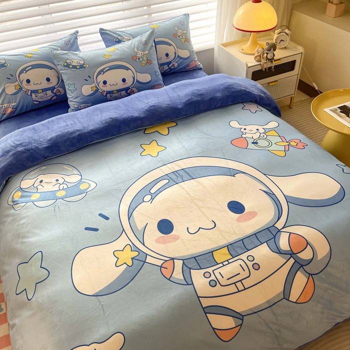91家纺网 家纺一手货源 找家纺 一电 2025外贸跨境电商儿童卡通床上四件套亲肤牛奶绒学生三件床单被套加大珊瑚宝宝卡通3 太空玉桂狗