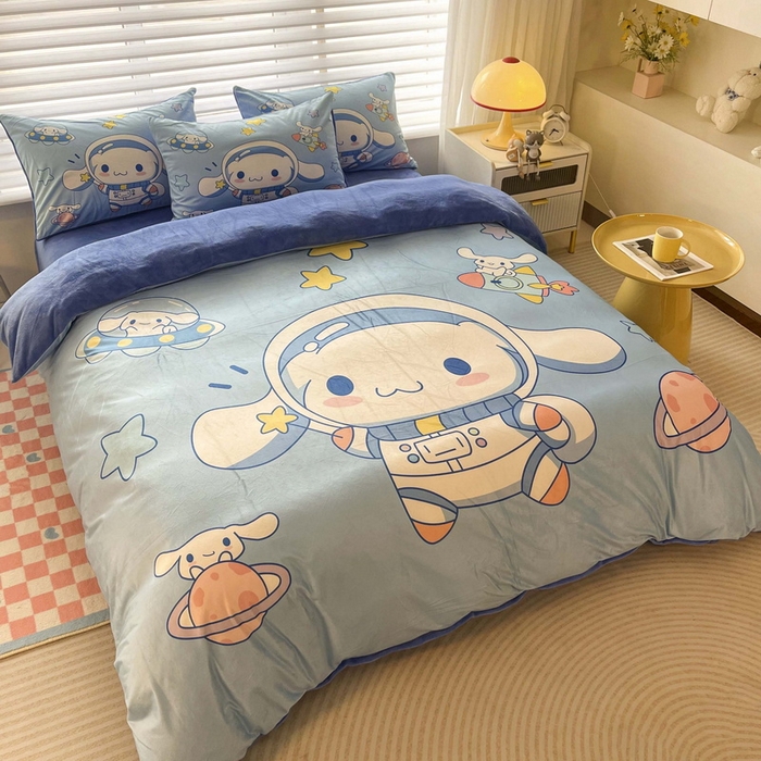 91家纺网 家纺一手货源 找家纺 一电 2025外贸跨境电商儿童卡通床上四件套亲肤牛奶绒学生三件床单被套加大珊瑚宝宝卡通3 太空玉桂狗