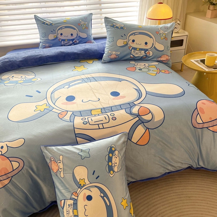 91家纺网 家纺一手货源 找家纺 一电 2025外贸跨境电商儿童卡通床上四件套亲肤牛奶绒学生三件床单被套加大珊瑚宝宝卡通3 太空玉桂狗