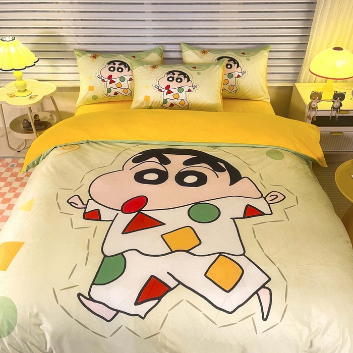 91家纺网 家纺一手货源 找家纺 一电 2025外贸跨境电商儿童卡通床上四件套亲肤牛奶绒学生三件床单被套加大珊瑚宝宝卡通单被套 小新