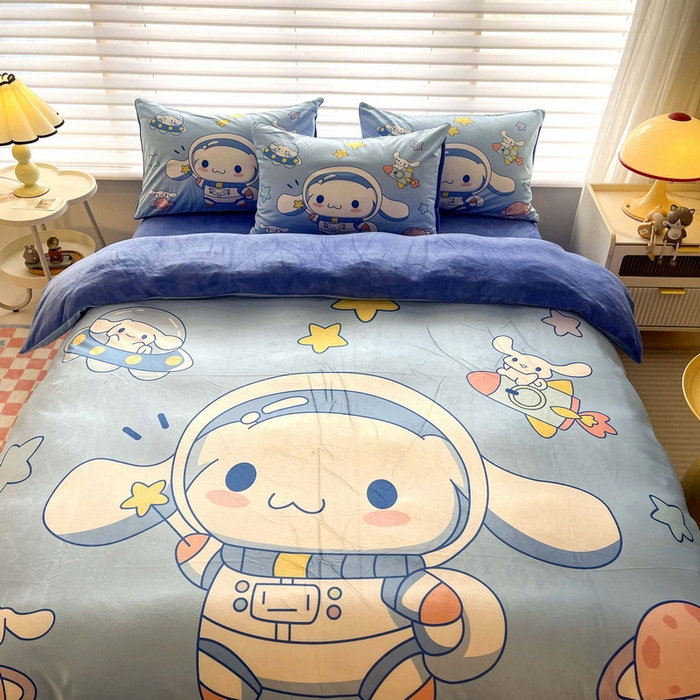 91家纺网 家纺一手货源 找家纺 一电 2025外贸跨境电商儿童卡通床上四件套亲肤牛奶绒学生三件床单被套加大珊瑚宝宝卡通单被套3 太空玉桂狗