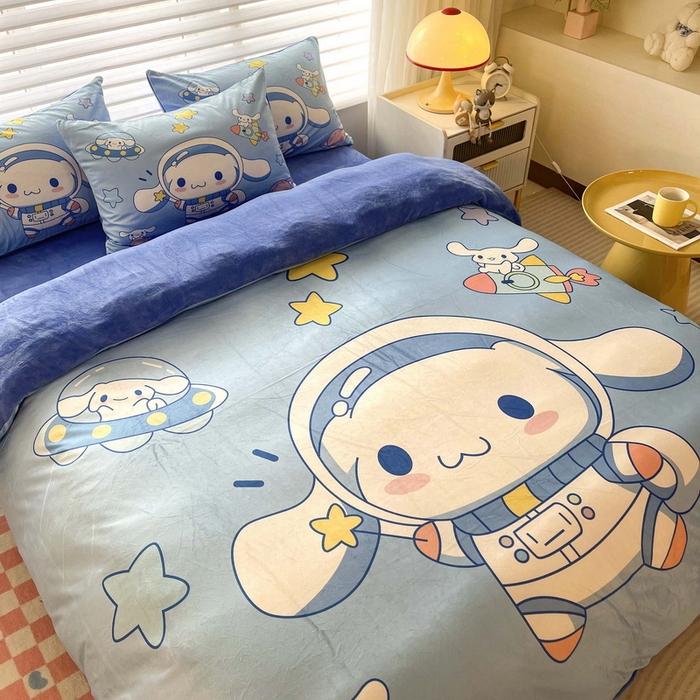 91家纺网 家纺一手货源 找家纺 一电 2025外贸跨境电商儿童卡通床上四件套亲肤牛奶绒学生三件床单被套加大珊瑚宝宝卡通单被套3 太空玉桂狗