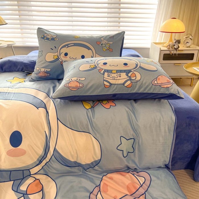 91家纺网 家纺一手货源 找家纺 一电 2025外贸跨境电商儿童卡通床上四件套亲肤牛奶绒学生三件床单被套加大珊瑚宝宝卡通单被套3 太空玉桂狗