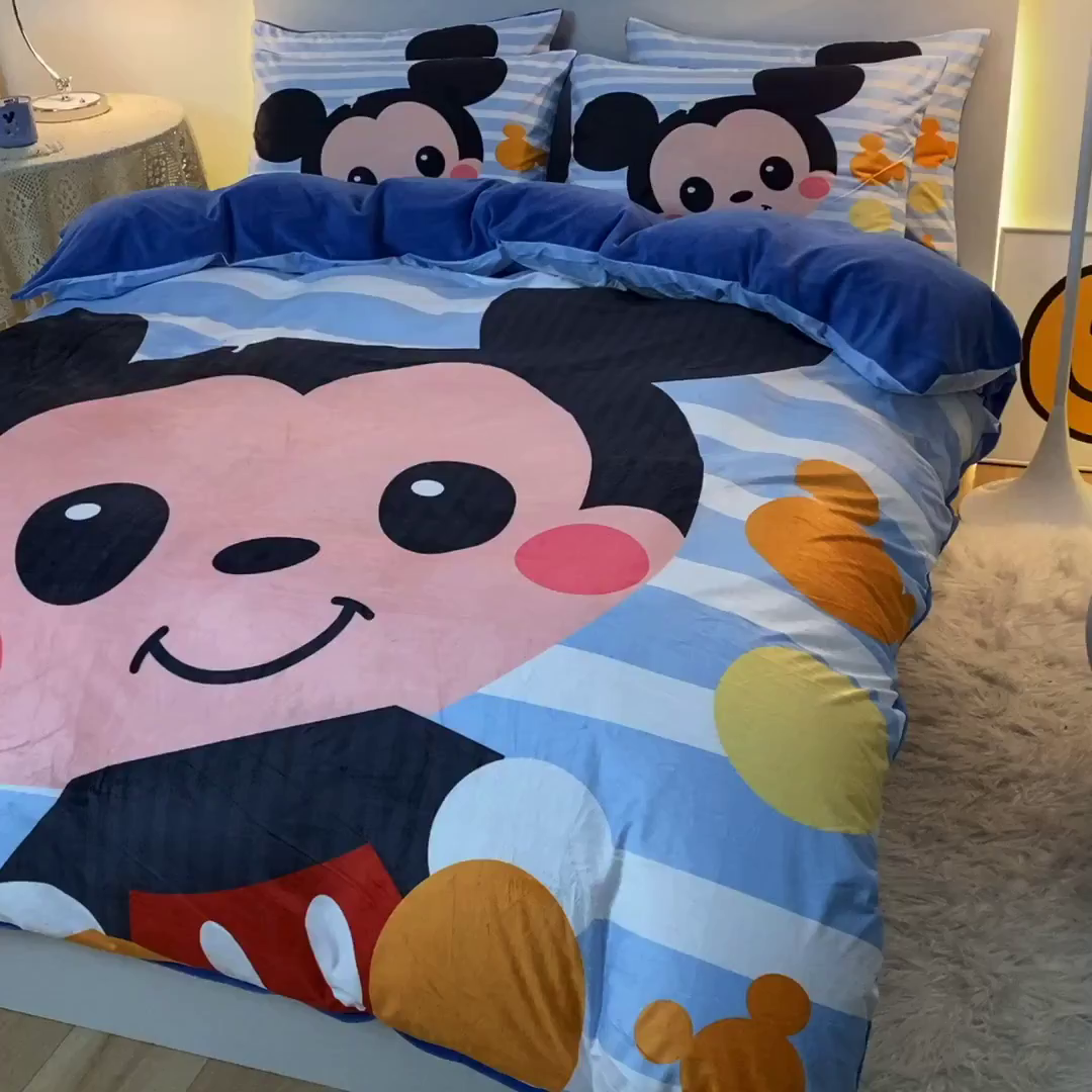 91家纺网 家纺一手货源 找家纺 一电 2025外贸跨境电商儿童卡通床上四件套亲肤牛奶绒学生三件床单被套加大珊瑚宝宝卡通3 小哥哥