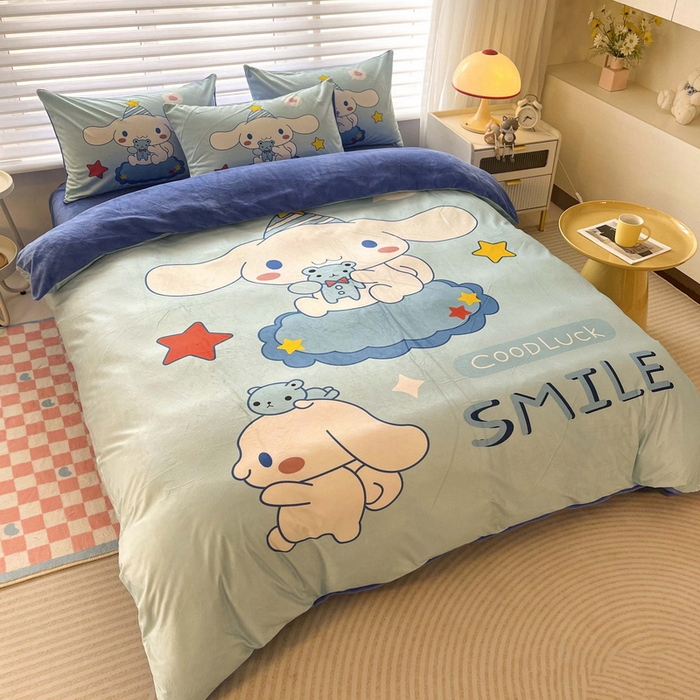 91家纺网 家纺一手货源 找家纺 一电 2025外贸跨境电商儿童卡通床上四件套亲肤牛奶绒学生三件床单被套加大珊瑚宝宝卡通单被套 小熊玉桂狗