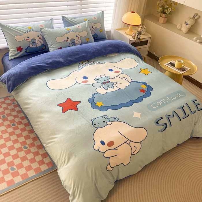 91家纺网 家纺一手货源 找家纺 一电 2025外贸跨境电商儿童卡通床上四件套亲肤牛奶绒学生三件床单被套加大珊瑚宝宝卡通单被套 小熊玉桂狗