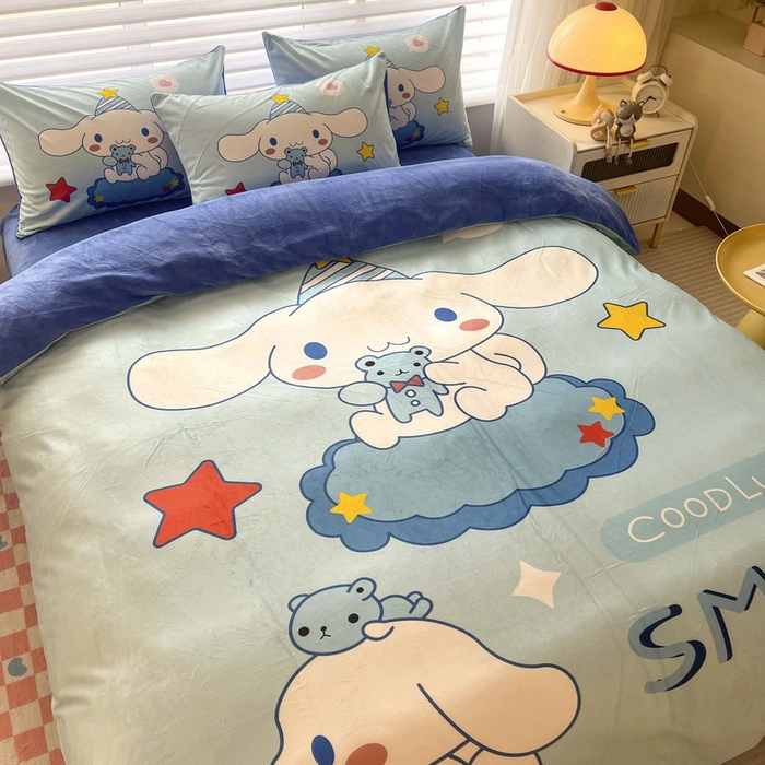 91家纺网 家纺一手货源 找家纺 一电 2025外贸跨境电商儿童卡通床上四件套亲肤牛奶绒学生三件床单被套加大珊瑚宝宝卡通3 小熊玉桂狗