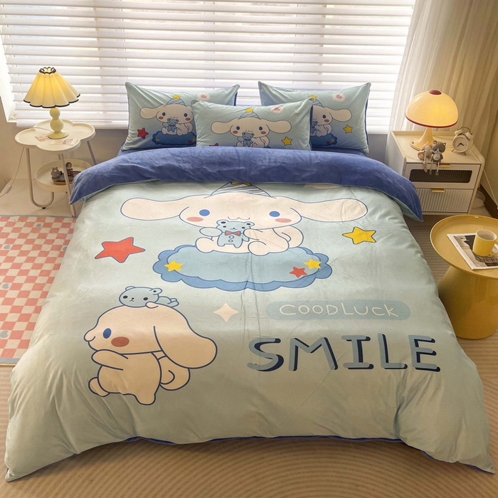 91家纺网 家纺一手货源 找家纺 一电 2025外贸跨境电商儿童卡通床上四件套亲肤牛奶绒学生三件床单被套加大珊瑚宝宝卡通单被套3 小熊玉桂狗