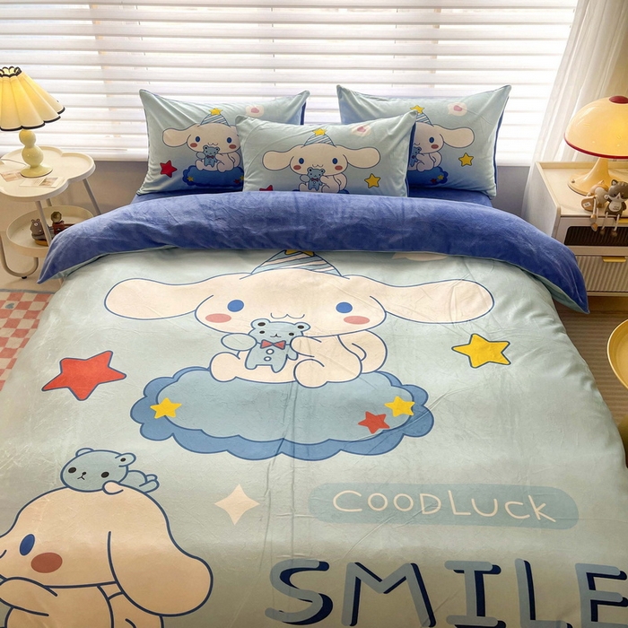 91家纺网 家纺一手货源 找家纺 一电 2025外贸跨境电商儿童卡通床上四件套亲肤牛奶绒学生三件床单被套加大珊瑚宝宝卡通单被套3 小熊玉桂狗