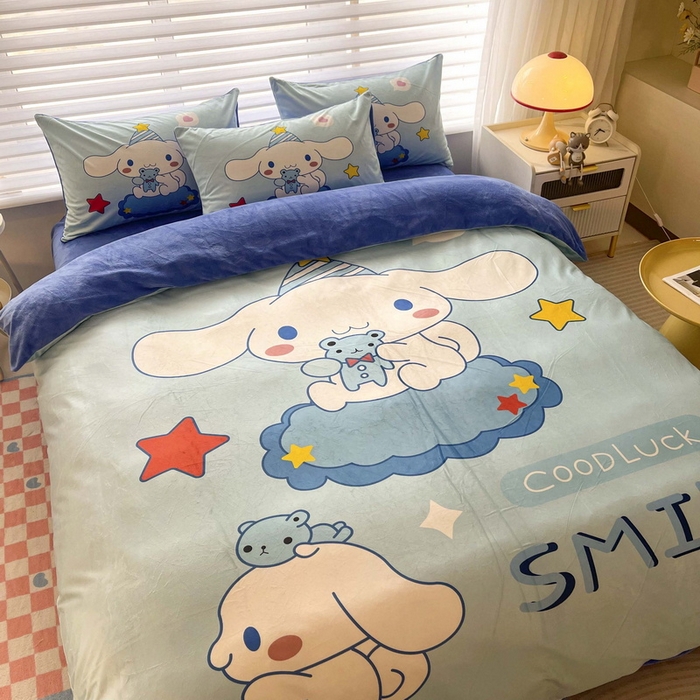 91家纺网 家纺一手货源 找家纺 一电 2025外贸跨境电商儿童卡通床上四件套亲肤牛奶绒学生三件床单被套加大珊瑚宝宝卡通单被套3 小熊玉桂狗