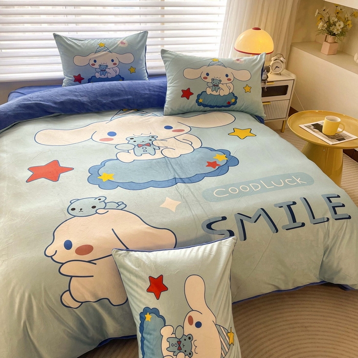 91家纺网 家纺一手货源 找家纺 一电 2025外贸跨境电商儿童卡通床上四件套亲肤牛奶绒学生三件床单被套加大珊瑚宝宝卡通单被套3 小熊玉桂狗