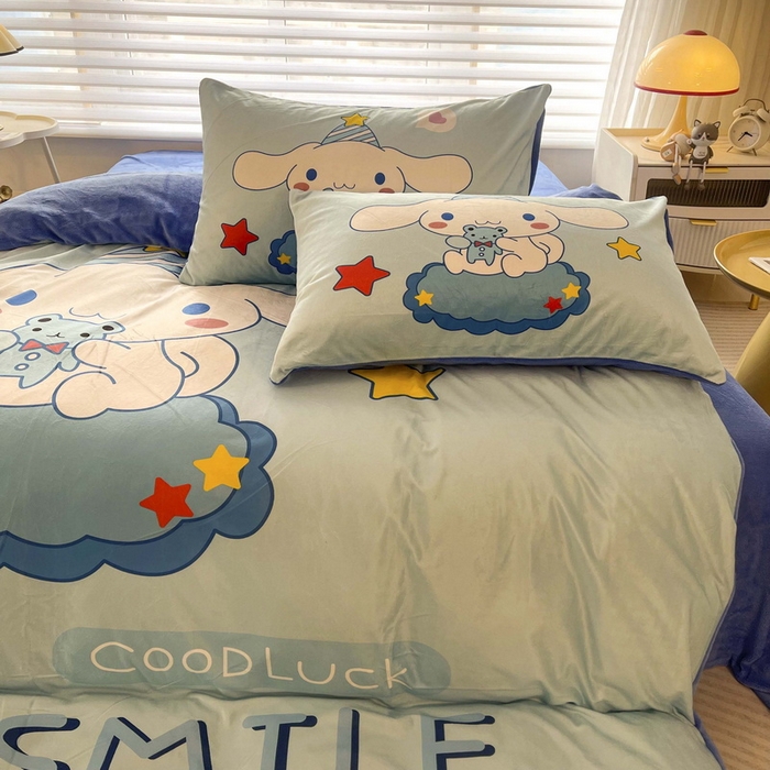 91家纺网 家纺一手货源 找家纺 一电 2025外贸跨境电商儿童卡通床上四件套亲肤牛奶绒学生三件床单被套加大珊瑚宝宝卡通单被套3 小熊玉桂狗