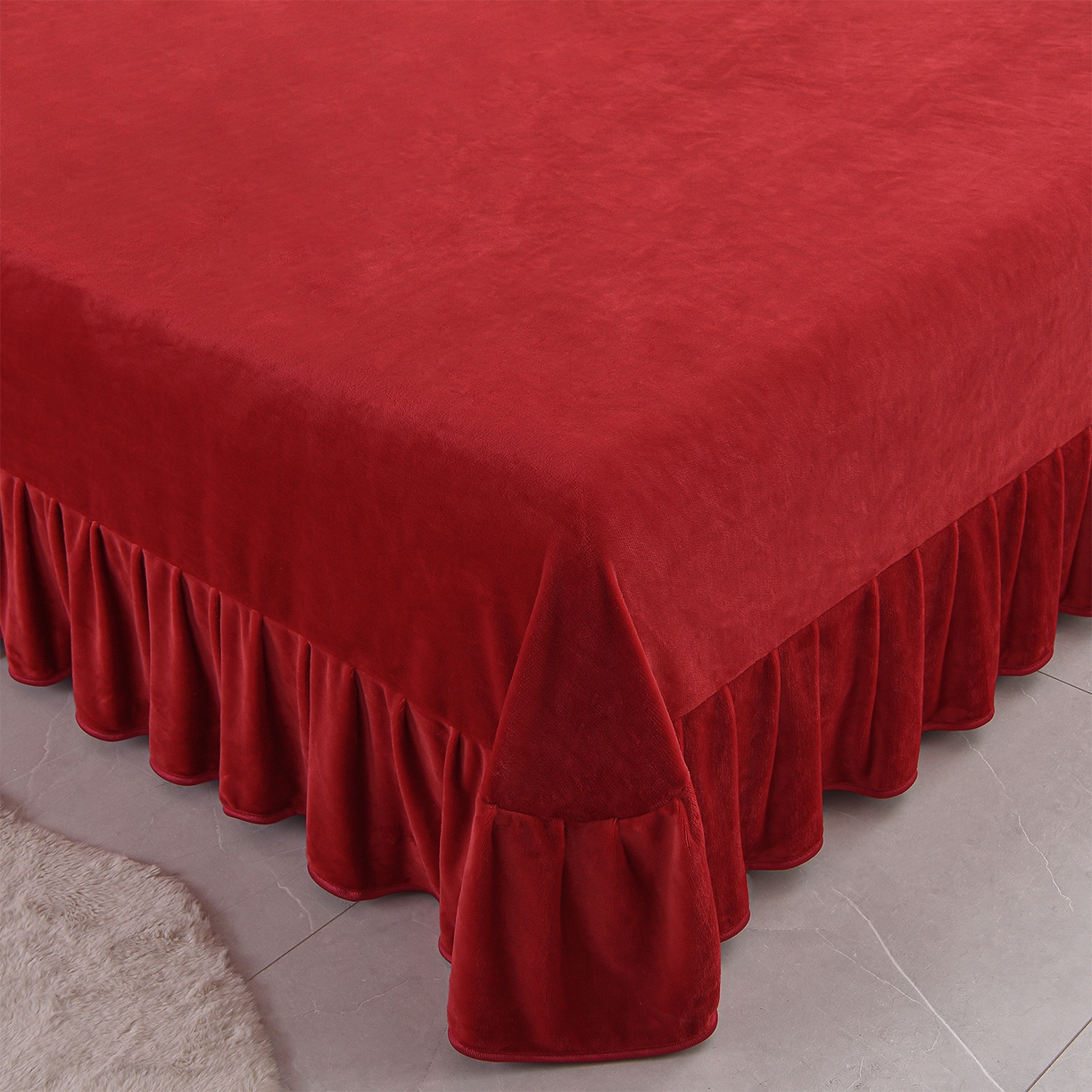 91家纺网 家纺一手货源 找家纺 赛丽雅 2025新款牛奶绒床裙四件套8-9斤法莱绒直播爆款日产2万套 花妖