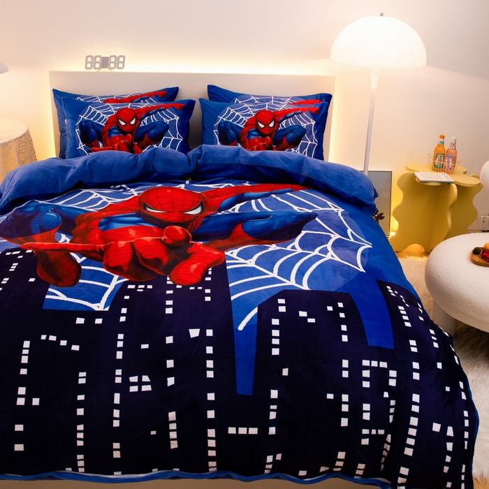 91家纺网 家纺一手货源 找家纺 一电 2025外贸跨境电商儿童卡通床上四件套亲肤牛奶绒学生三件床单被套加大珊瑚宝宝卡通单被套 蜘蛛侠