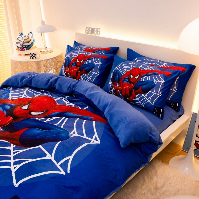 91家纺网 家纺一手货源 找家纺 一电 2025外贸跨境电商儿童卡通床上四件套亲肤牛奶绒学生三件床单被套加大珊瑚宝宝卡通单被套 蜘蛛侠