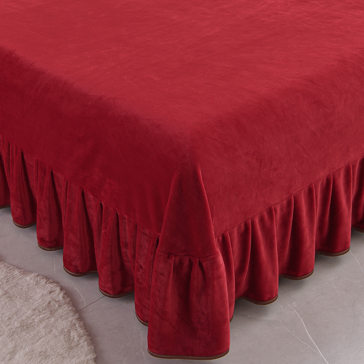 91家纺网 家纺一手货源 找家纺 赛丽雅 2025新款牛奶绒床裙四件套8-9斤法莱绒直播爆款日产2万套 布拉格