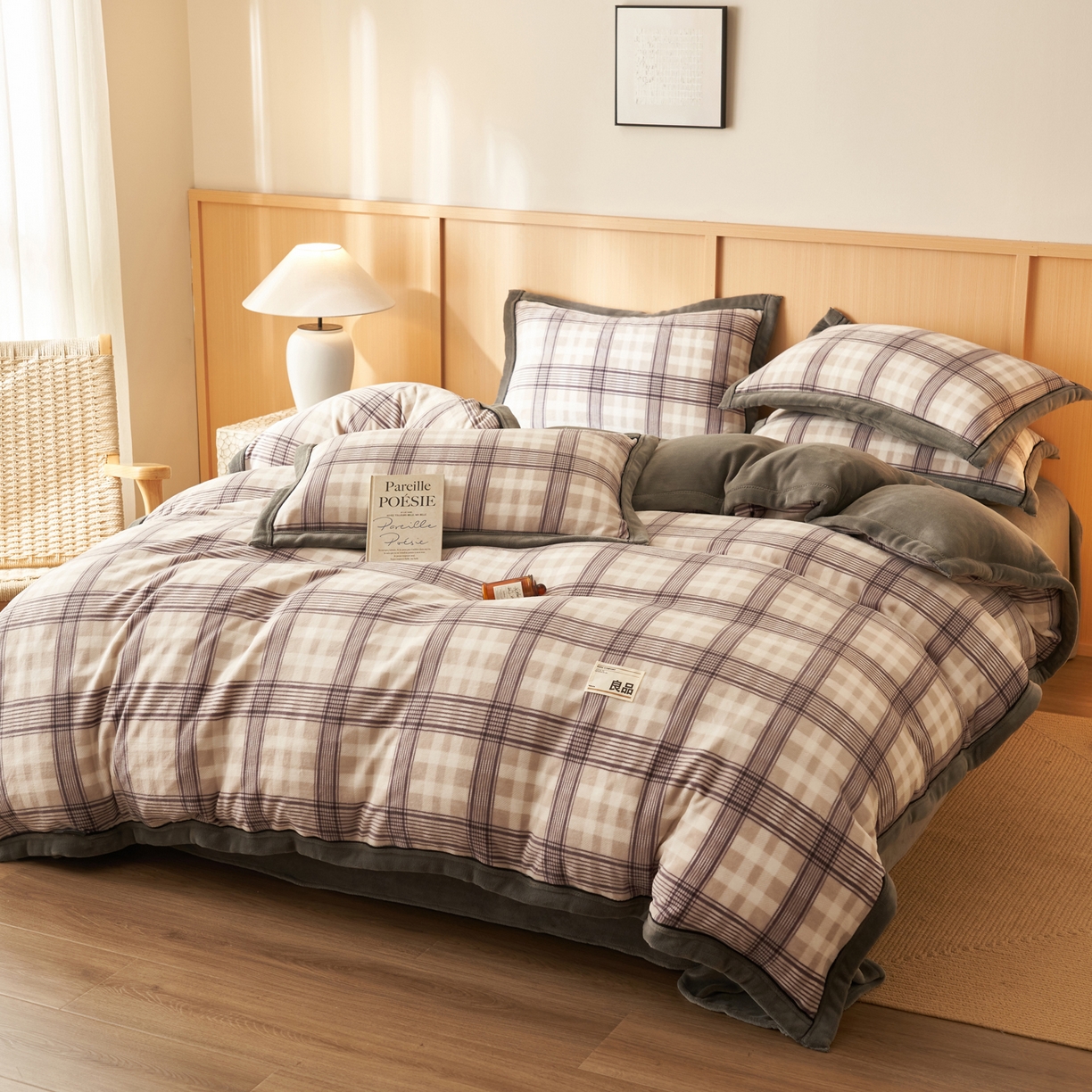 91家纺网 家纺一手货源 找家纺 寐绸家纺 2025秋冬新款牛奶绒无印风四件套 无印风四件套-洛卡灰格