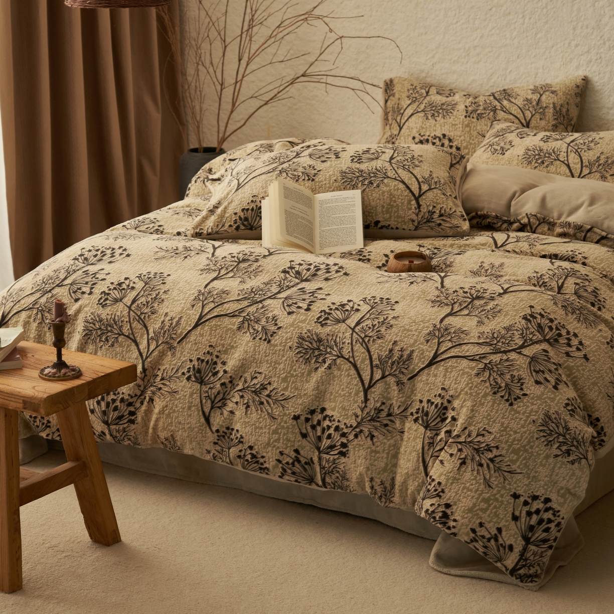 91家纺网 家纺一手货源 找家纺 寐绸家纺 2025秋冬新款230g中古风牛奶绒雕花四件套 中古-如意-米灰