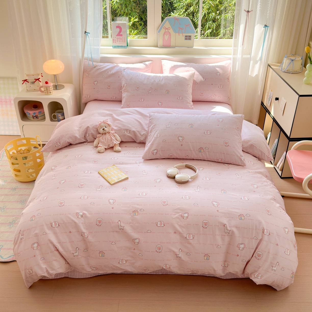 清雅福 2026春夏新品全棉13372小清新四件套系列 小象之家粉