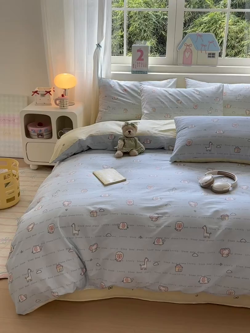 91家纺网 家纺一手货源 找家纺 清雅福 2026春夏新品全棉13372小清新四件套系列 小象之家兰