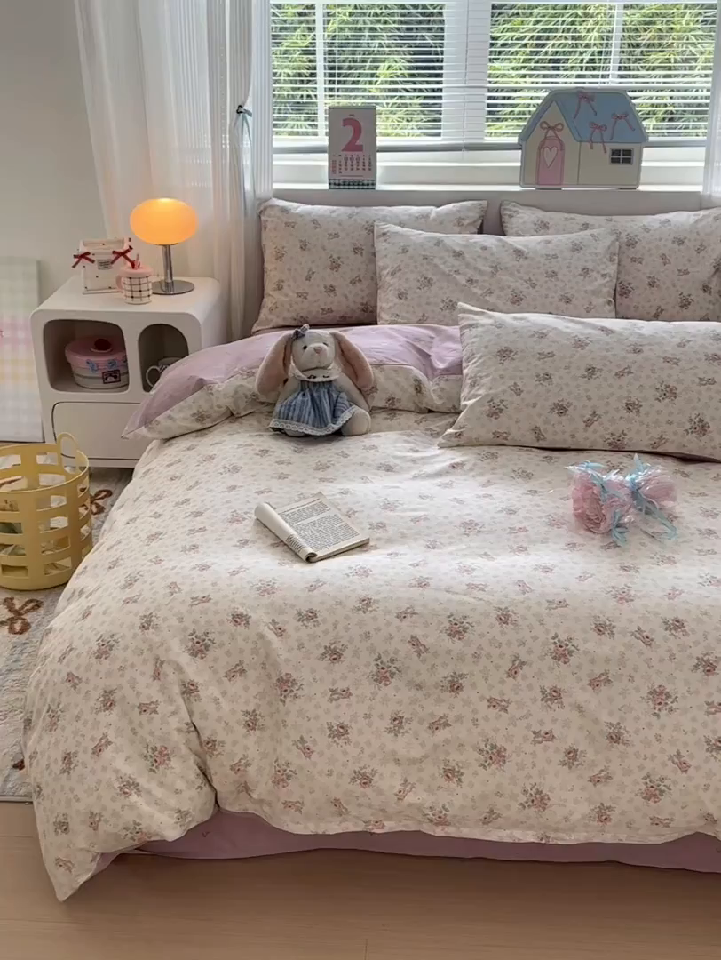 91家纺网 家纺一手货源 找家纺 清雅福 2026春夏新品全棉13372小清新四件套系列 科罗娜