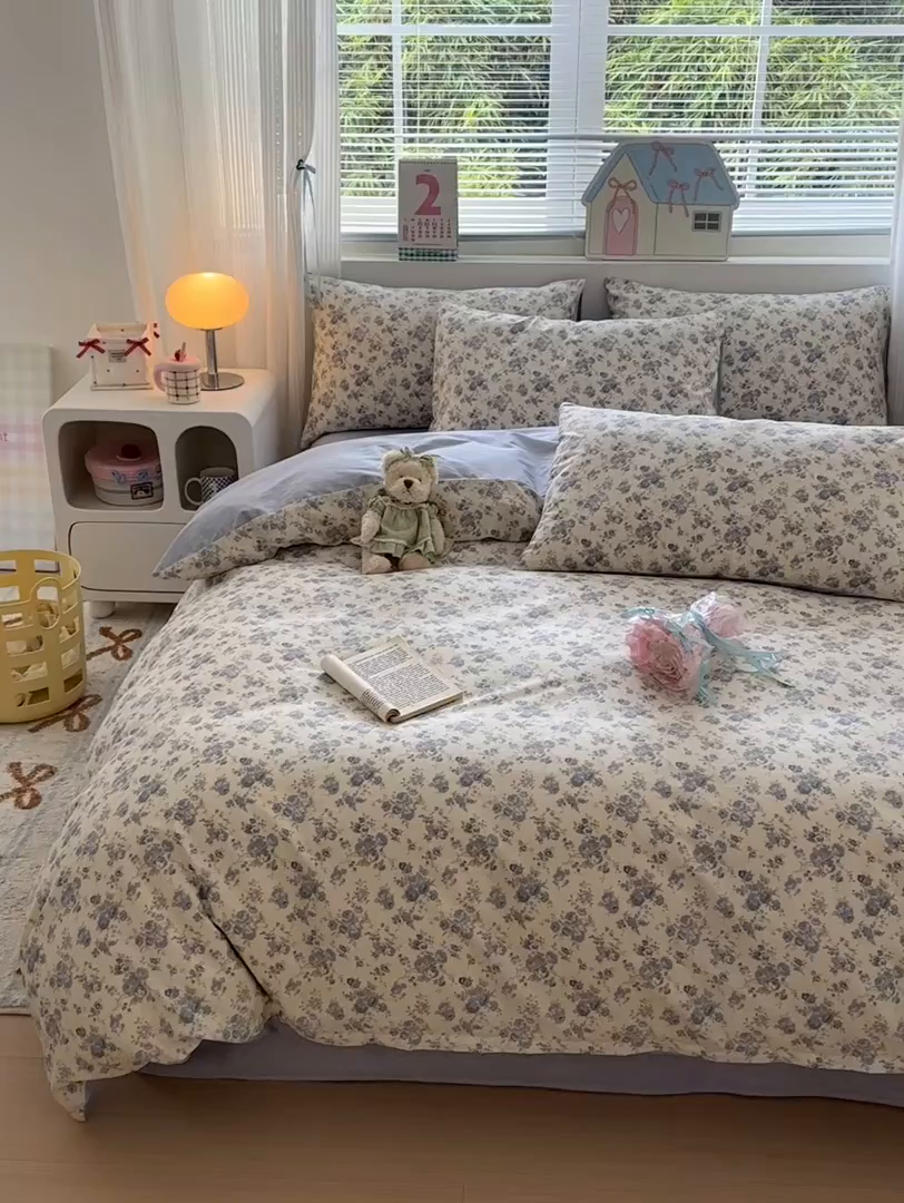 91家纺网 家纺一手货源 找家纺 清雅福 2026春夏新品全棉13372小清新四件套系列 千代兰