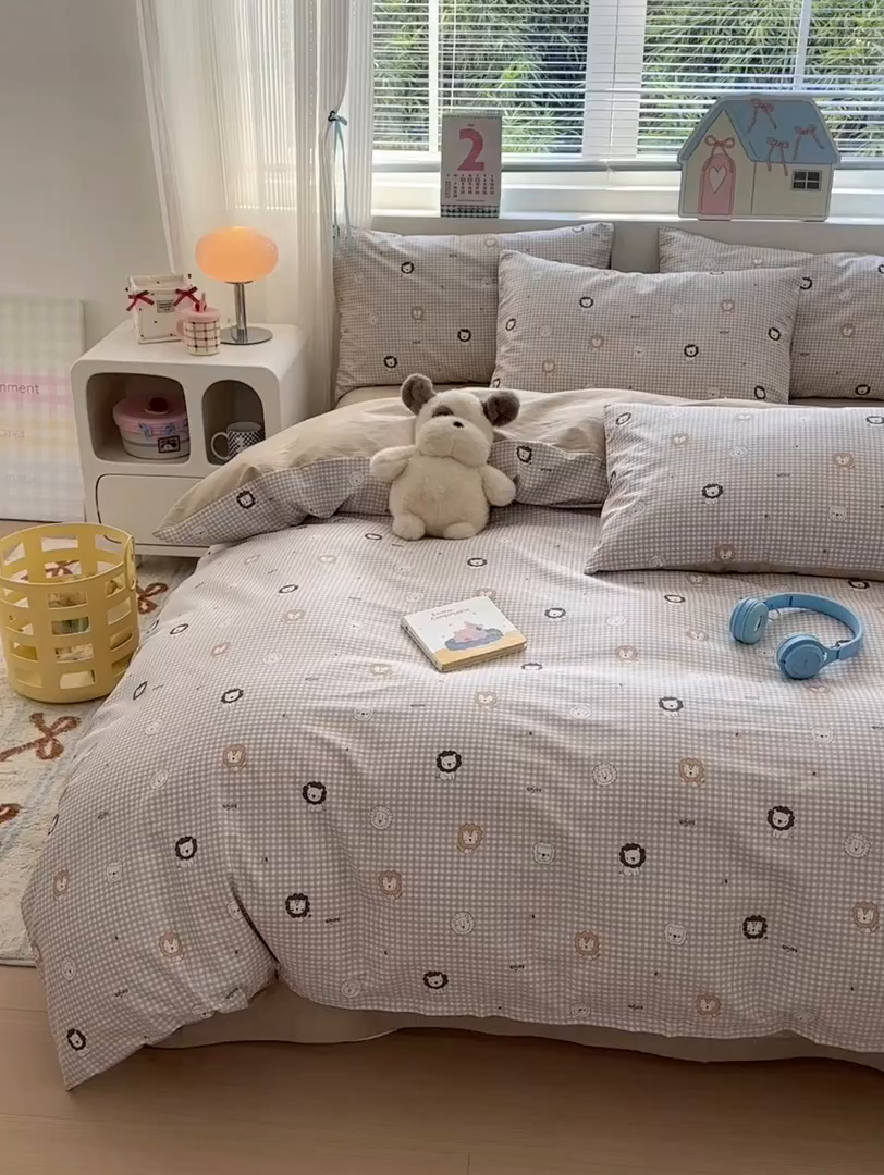 91家纺网 家纺一手货源 找家纺 清雅福 2026春夏新品全棉13372小清新四件套系列 麦克狮