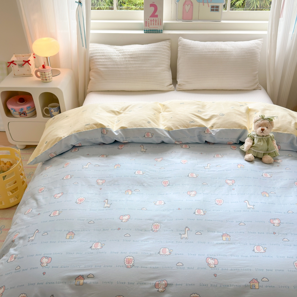 91家纺网 家纺一手货源 找家纺 清雅福 2026春夏新品全棉13372小清新四件套系列 小象之家兰