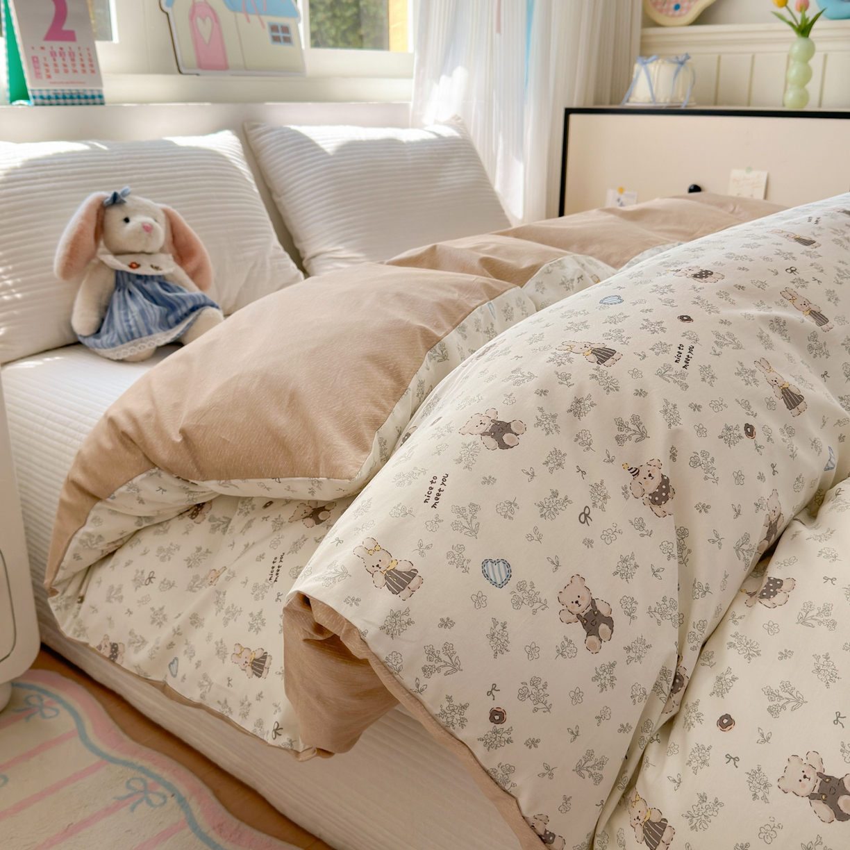 91家纺网 家纺一手货源 找家纺 清雅福 2026春夏新品全棉13372小清新单被套系列 栗子狗