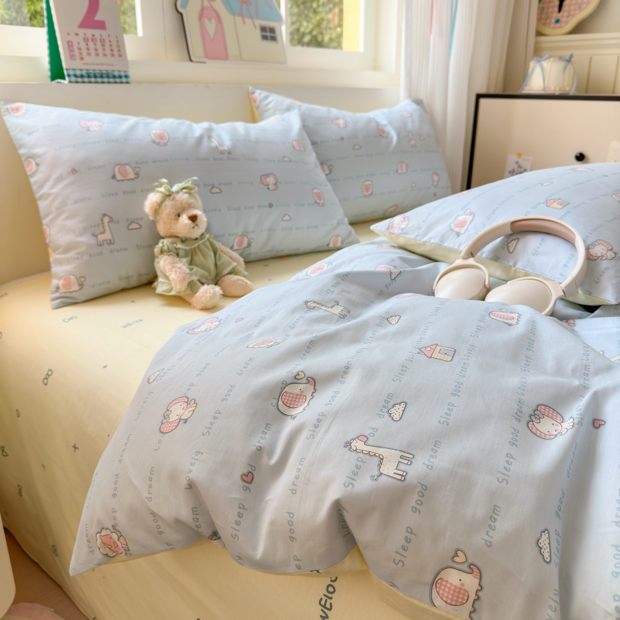 91家纺网 家纺一手货源 找家纺 清雅福 2026春夏新品全棉13372小清新单被套系列 小象之家兰