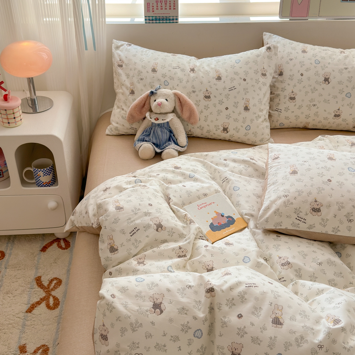 91家纺网 家纺一手货源 找家纺 清雅福 2026春夏新品全棉13372小清新单被套系列 栗子狗