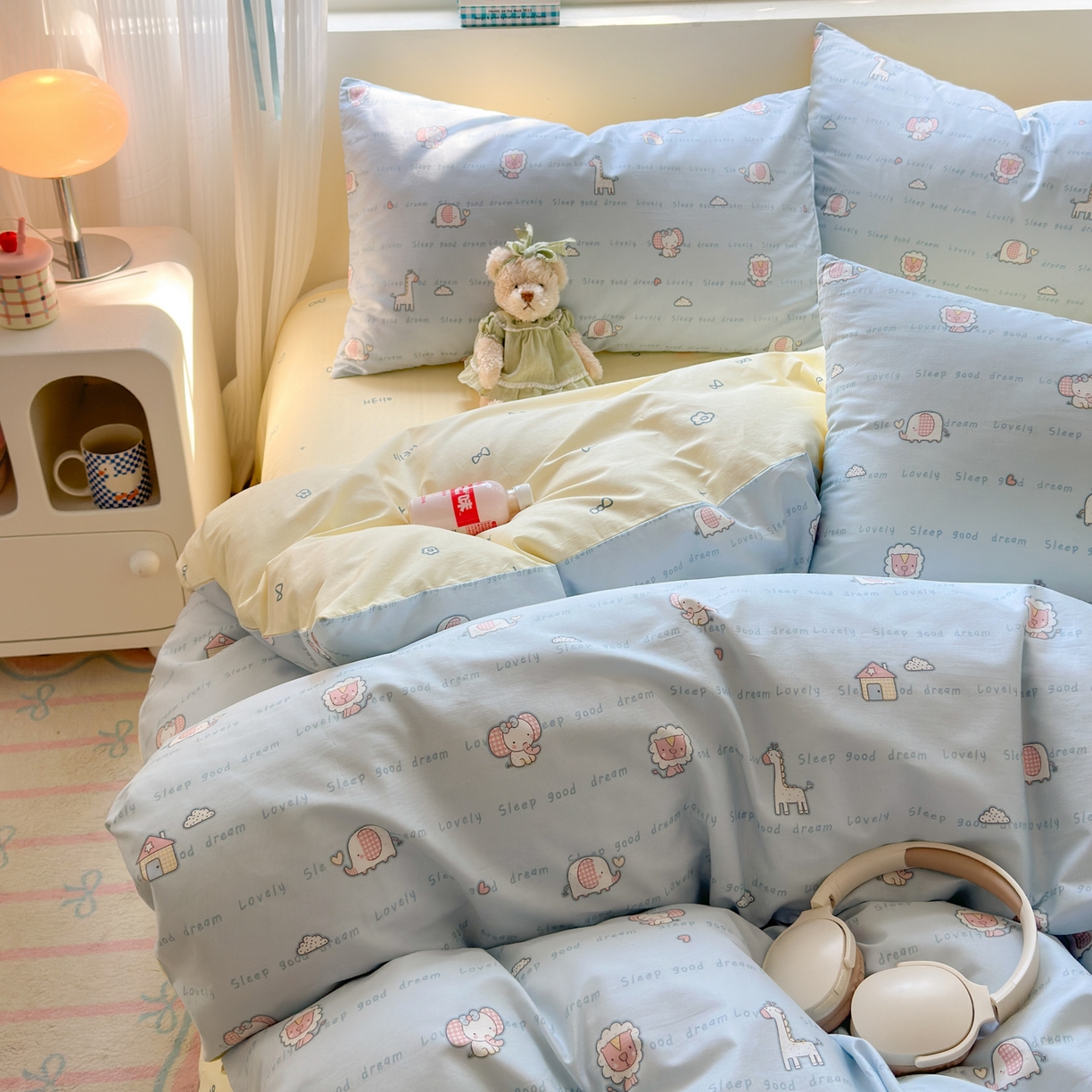 91家纺网 家纺一手货源 找家纺 清雅福 2026春夏新品全棉13372小清新单被套系列 小象之家兰