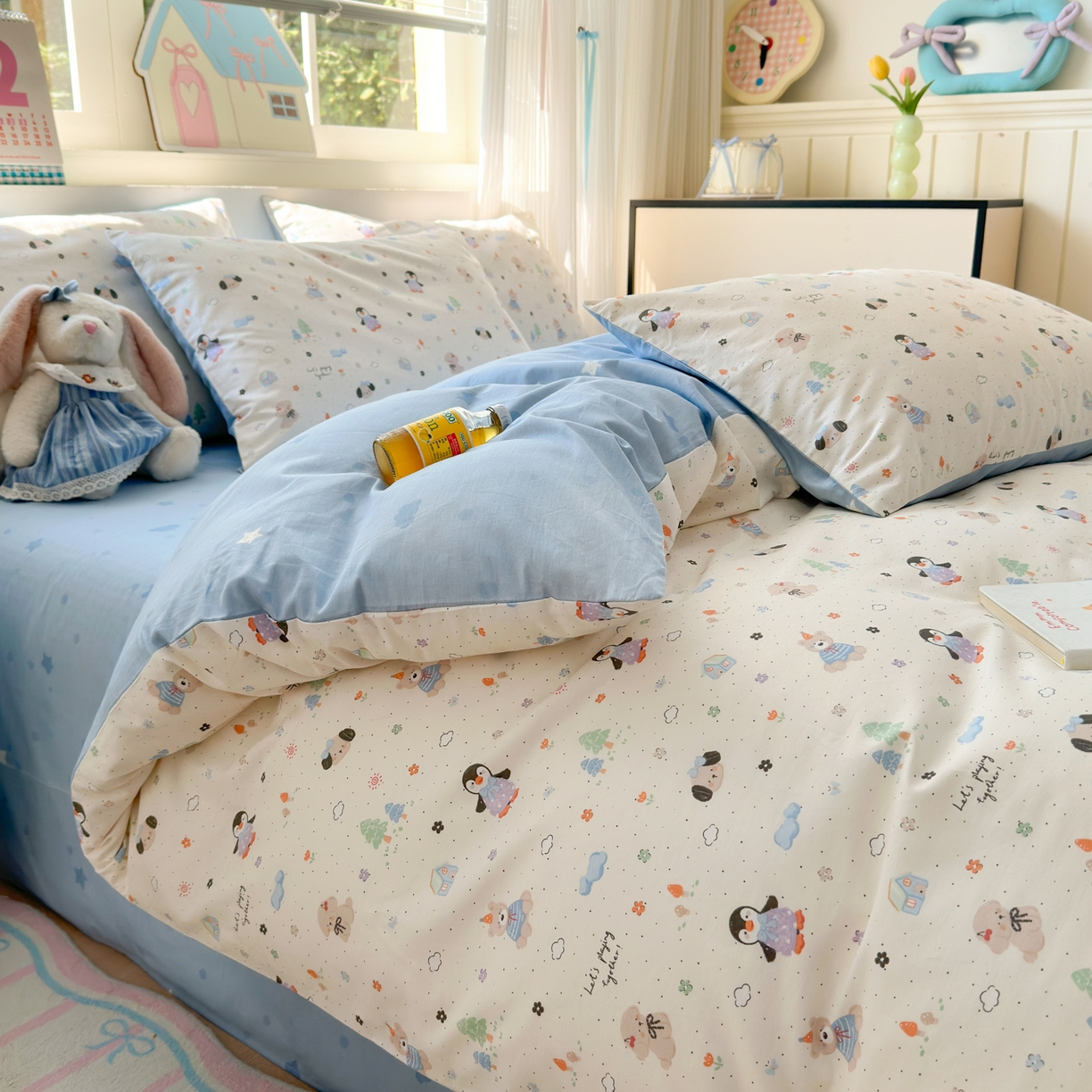 91家纺网 家纺一手货源 找家纺 清雅福 2026春夏新品全棉13372小清新单被套系列 QQ乐园