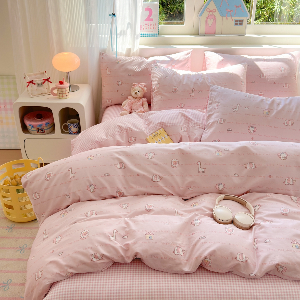 91家纺网 家纺一手货源 找家纺 清雅福 2026春夏新品全棉13372小清新单被套系列 小象之家粉