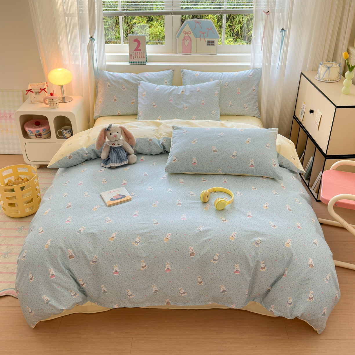 91家纺网 家纺一手货源 找家纺 清雅福 2026春夏新品全棉13372小清新单被套系列 告白兔